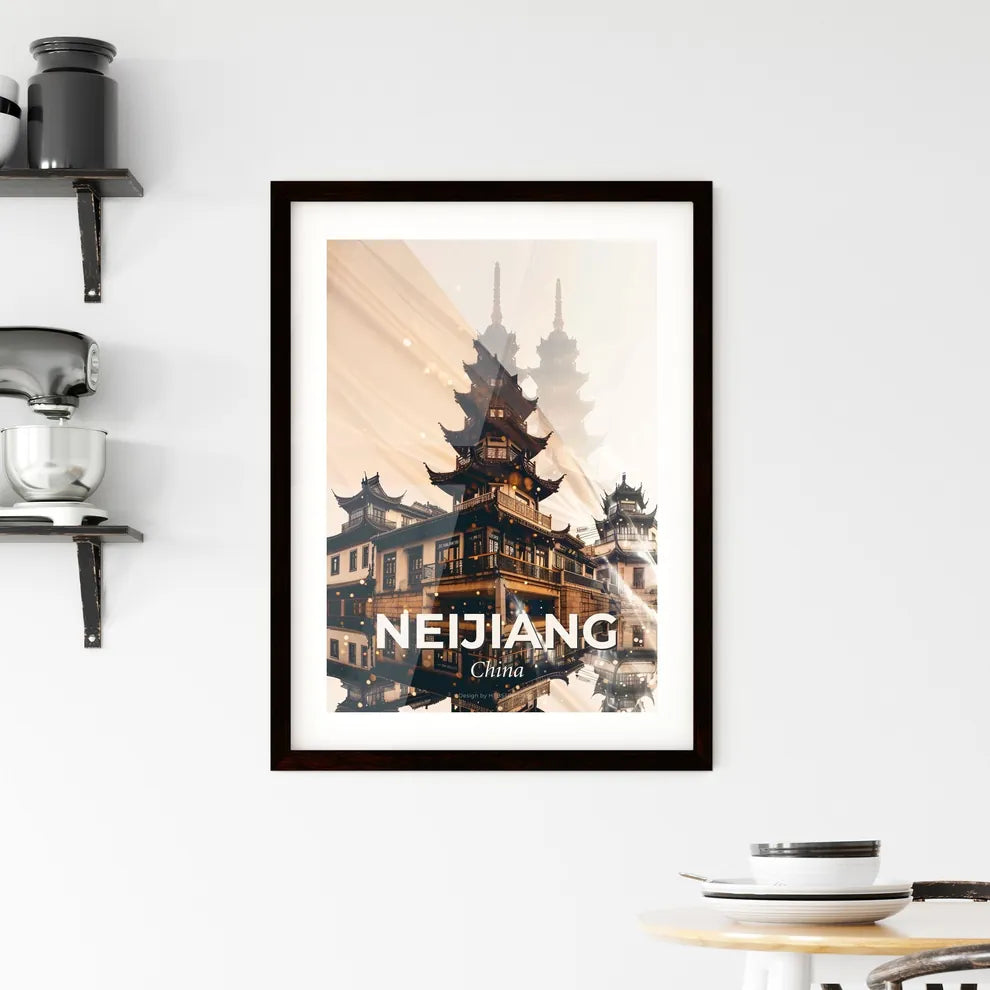 Neijiang City Skyline Double Exposure Poster Art Framed Print