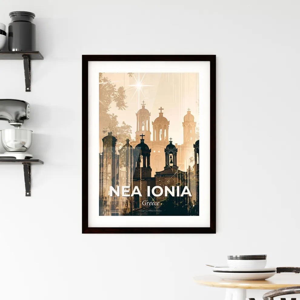 Nea Ionia City Skyline Panorama Art Poster Framed Print