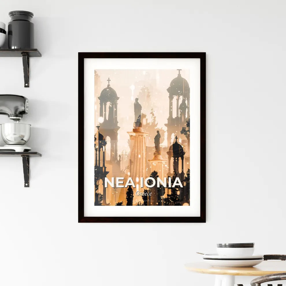Nea Ionia City Silhouette Poster Art Framed Print