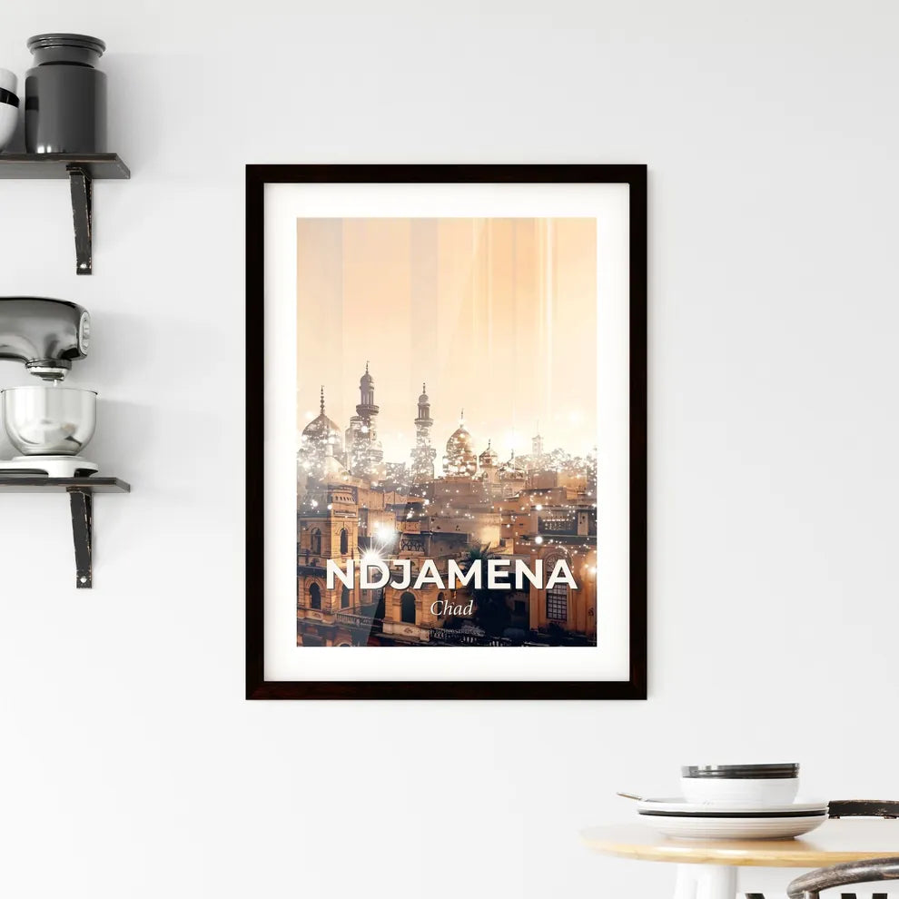 NDjamena Skyline Double Exposure Composite Art Poster Framed Print