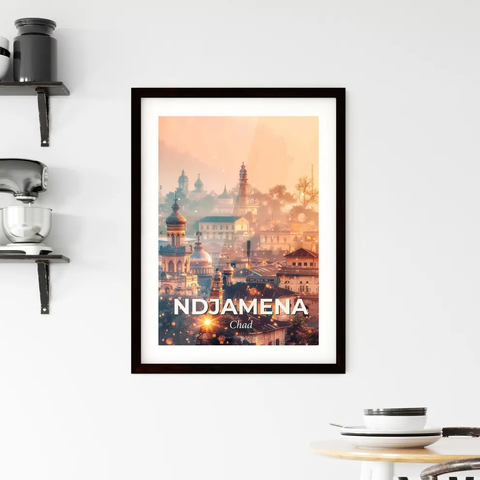 NDjamena Chad Double Exposure Skyline Art Poster Framed Print