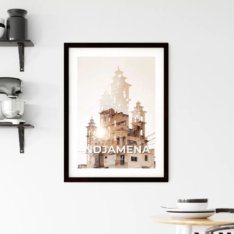 NDjamena Skyline Double Exposure Art Poster Framed Print