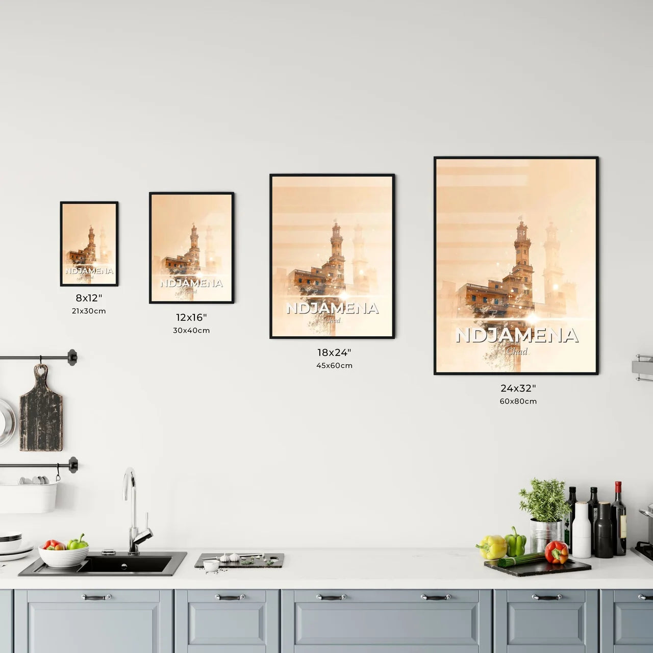 NDjamena Skyline City Lights Vivid Poster Office Art