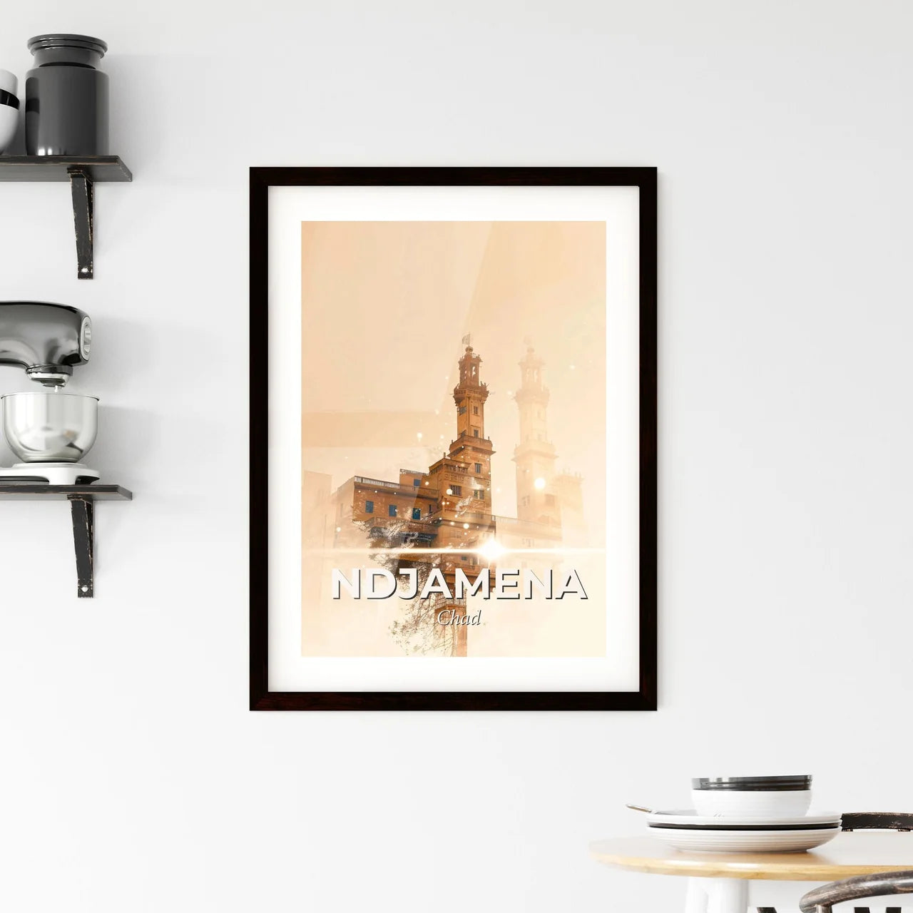 NDjamena Skyline City Lights Vivid Poster Framed Print