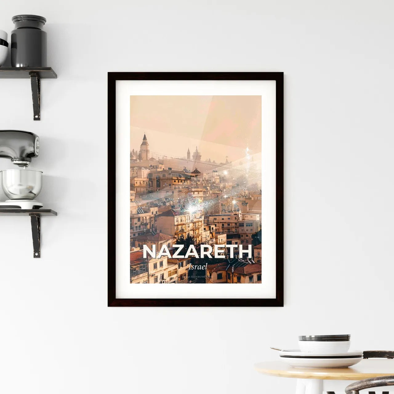 Nazareth City Skyline Double Exposure Composite Art Framed Print