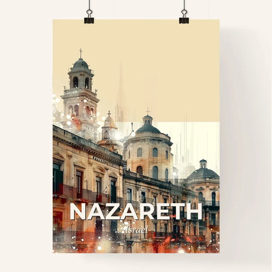 Nazareth Skyline Artwork: Local Icons on Beige Paper Poster