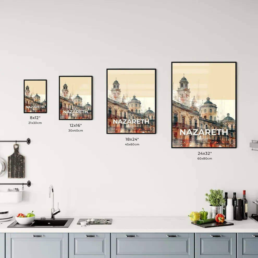Nazareth Skyline Artwork: Local Icons on Beige Paper Office Art