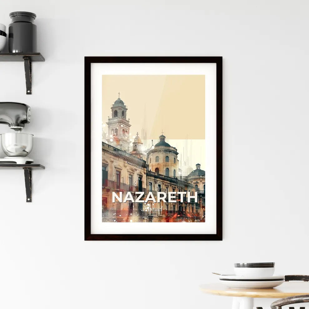 Nazareth Skyline Artwork: Local Icons on Beige Paper Framed Print