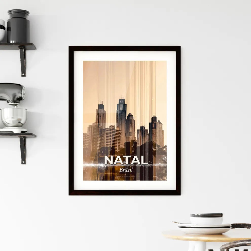 Natal City Skyline Poster Art Local Icons Bright Beige Framed Print