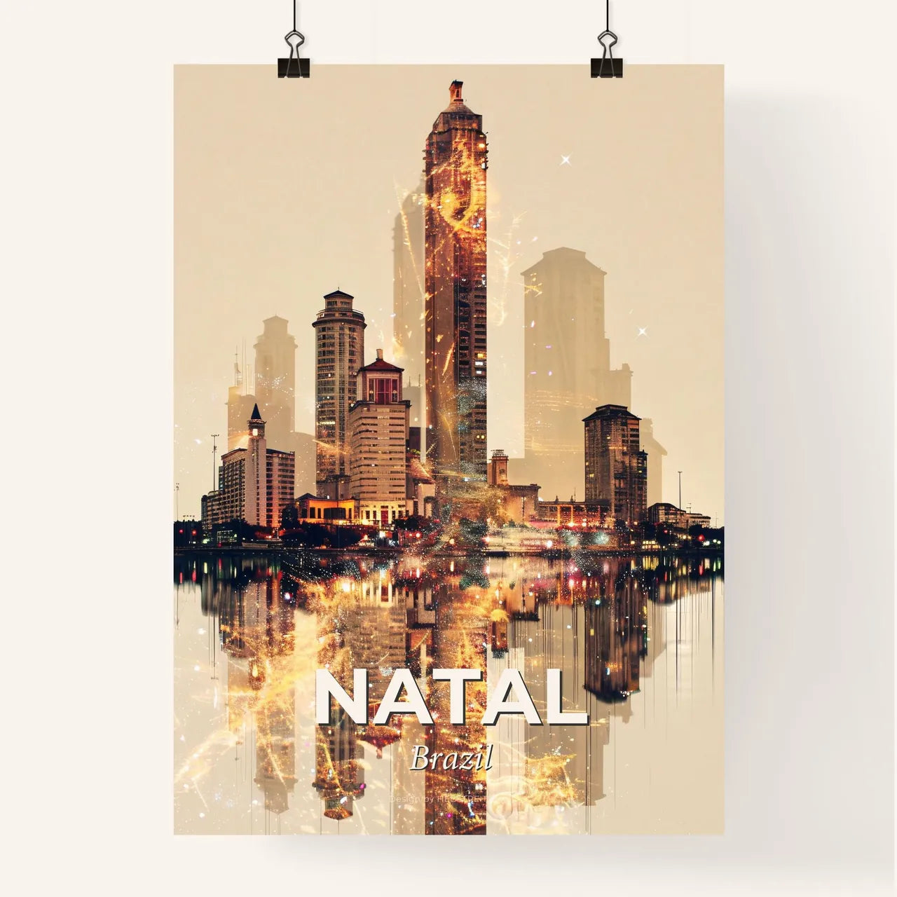 Natal Skyline Double Exposure Art, Iconic Architecture Poster