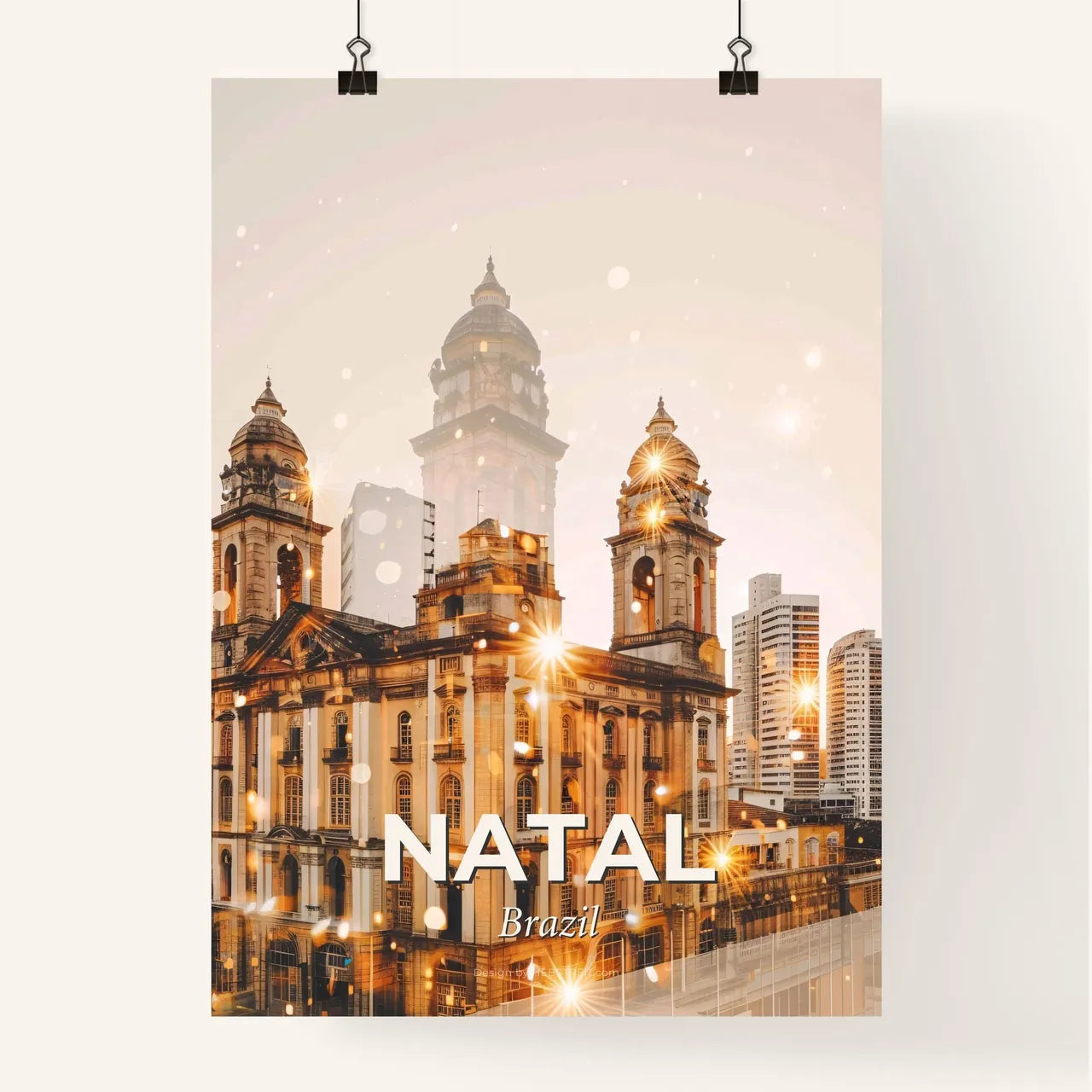 Natal City Art: Sparkle Architecture Over Skyline Poster