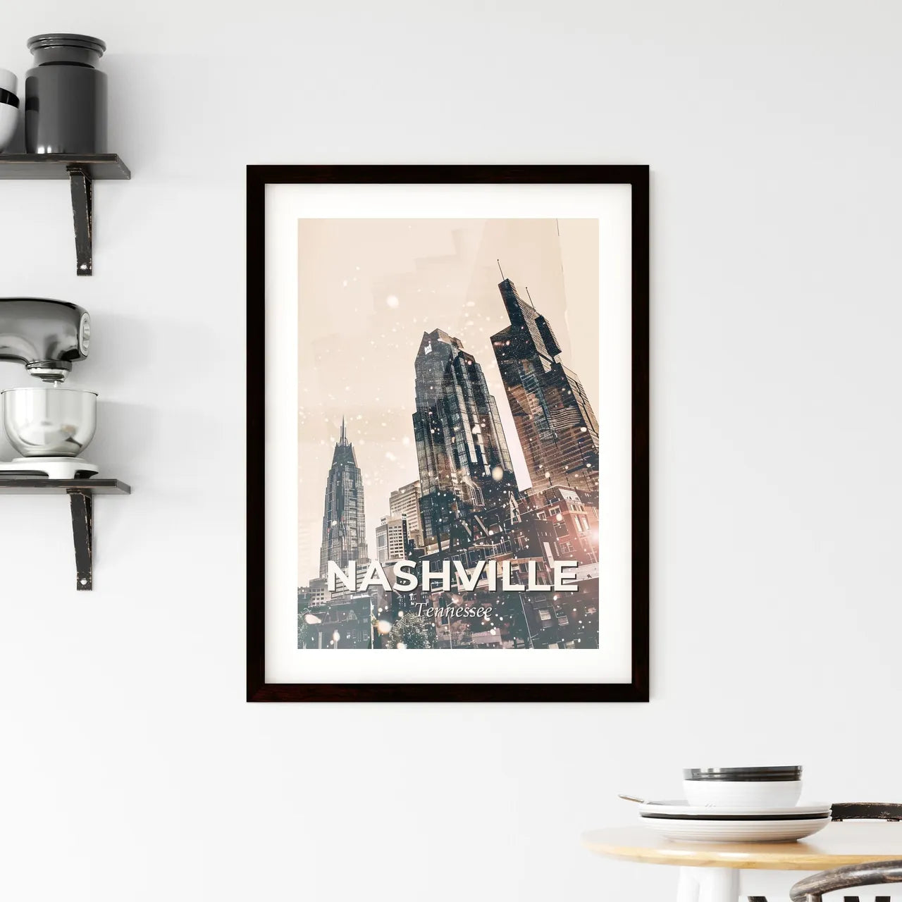 Nashville Skyline Cityscape Composite Art Design Framed Print