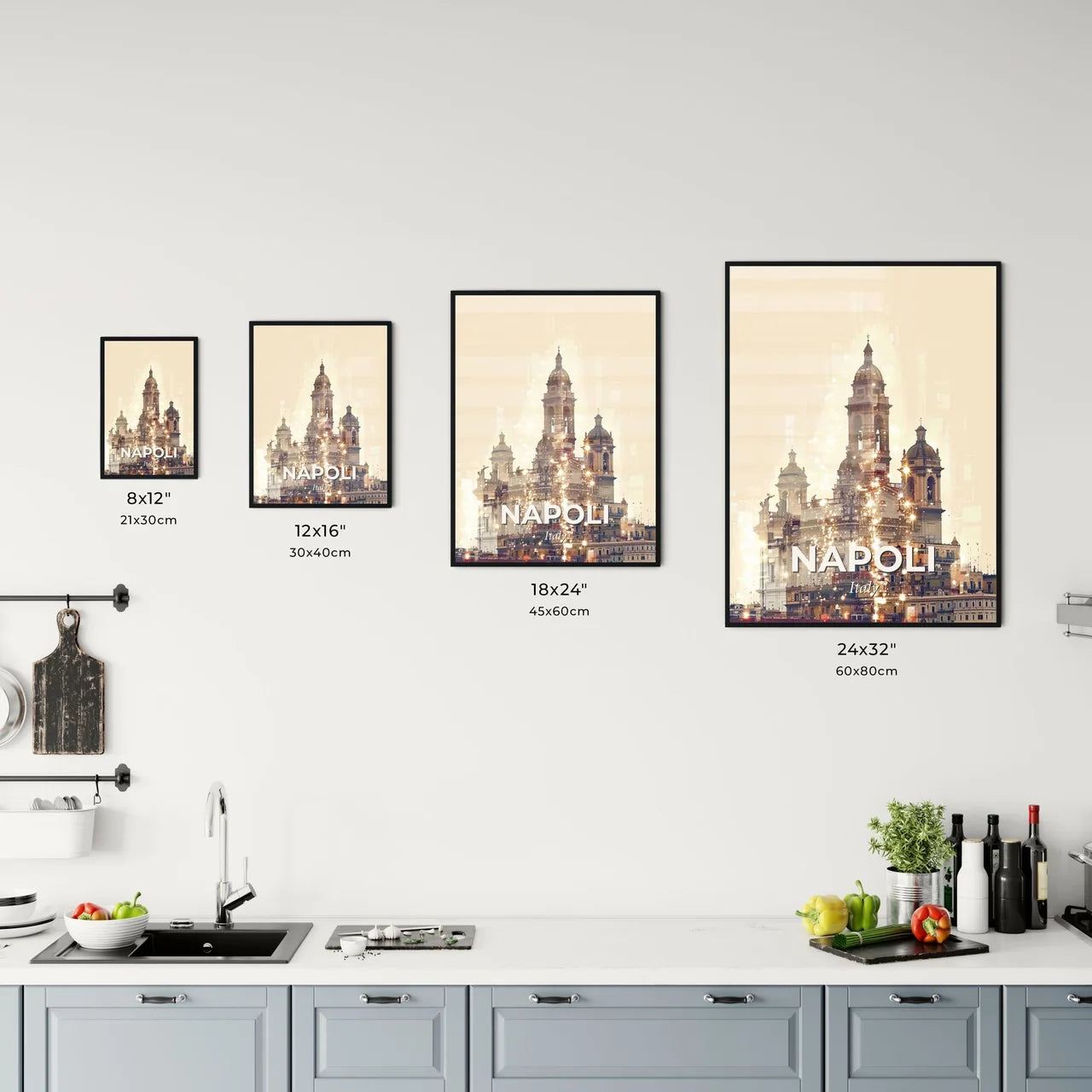 Naples City Lights Composite Art Poster Office Art