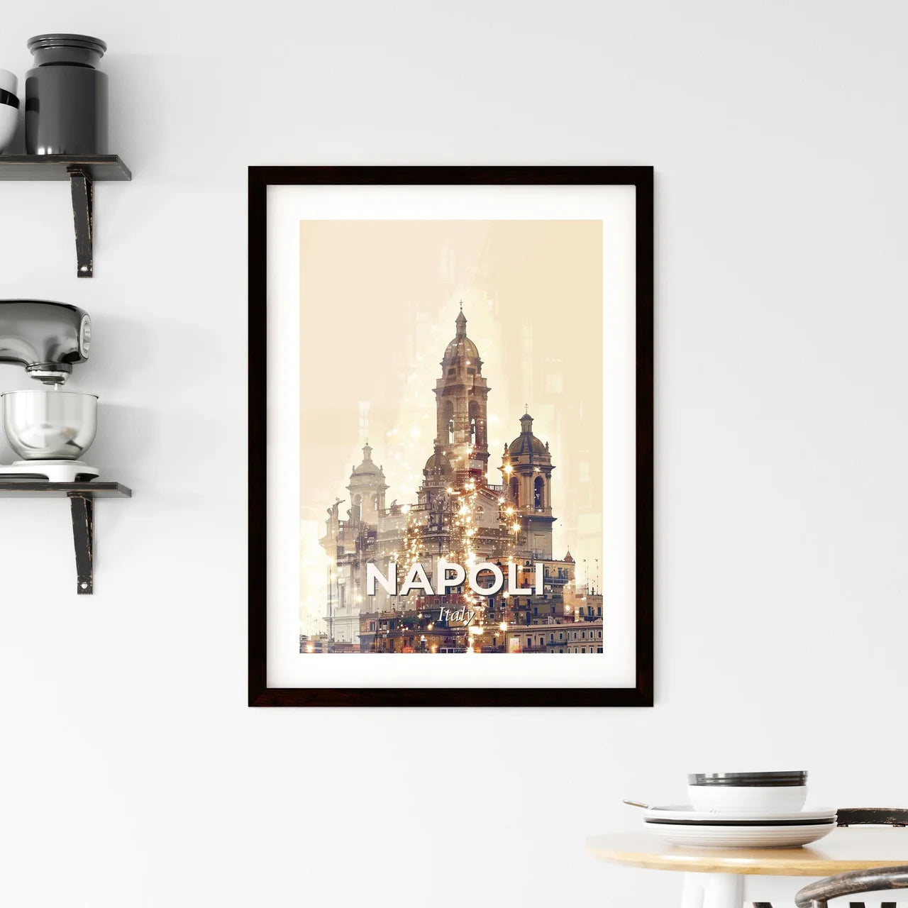 Naples City Lights Composite Art Poster Framed Print