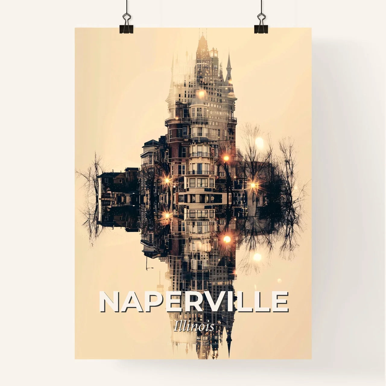 Naperville City Icons Double Exposure Art Poster