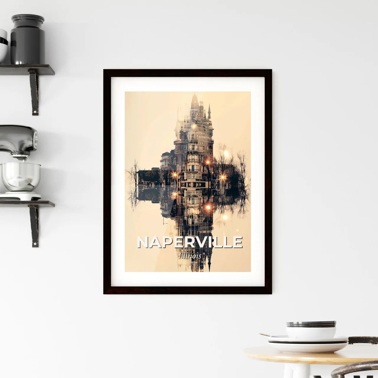 Naperville City Icons Double Exposure Art Framed Print