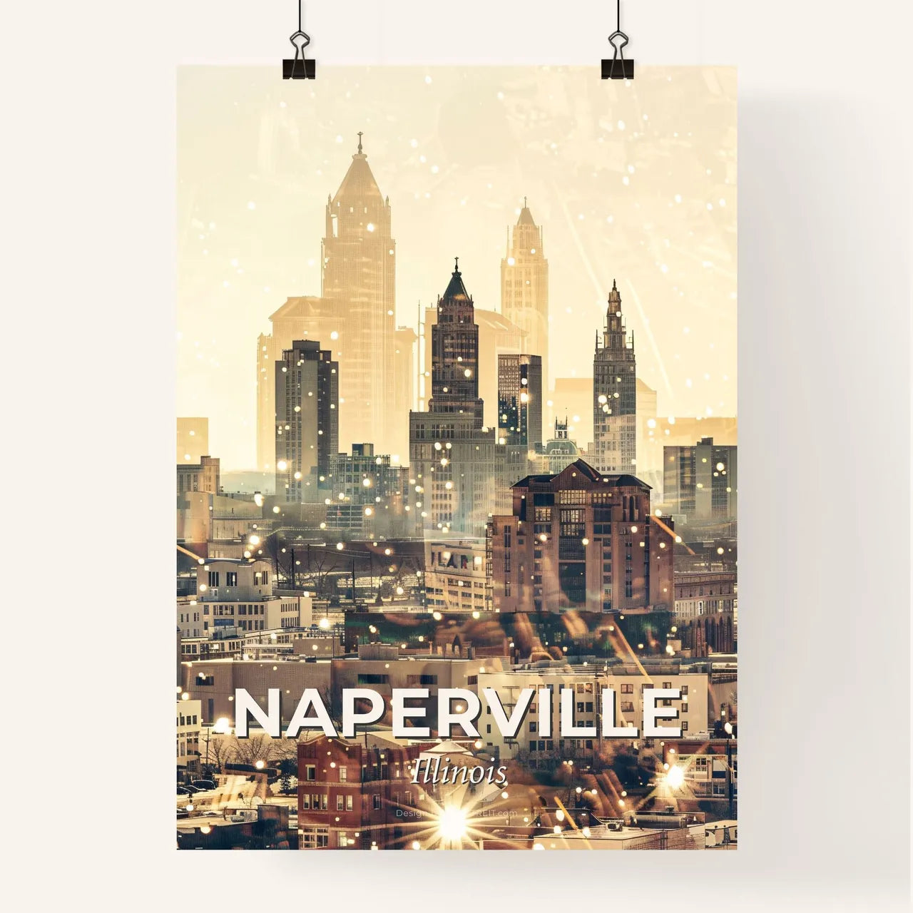 Naperville City Icons Sparkling Skyline Poster Poster