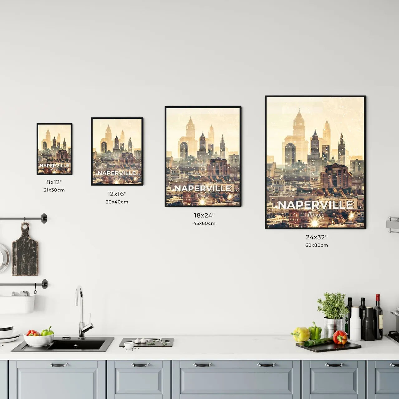 Naperville City Icons Sparkling Skyline Poster Office Art