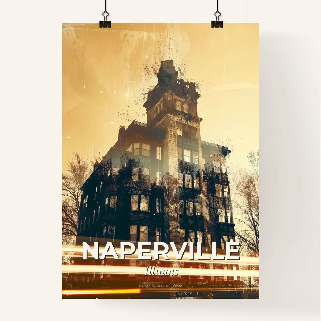 Naperville Cityscape Skyline Lights Sparkle Art Poster Poster