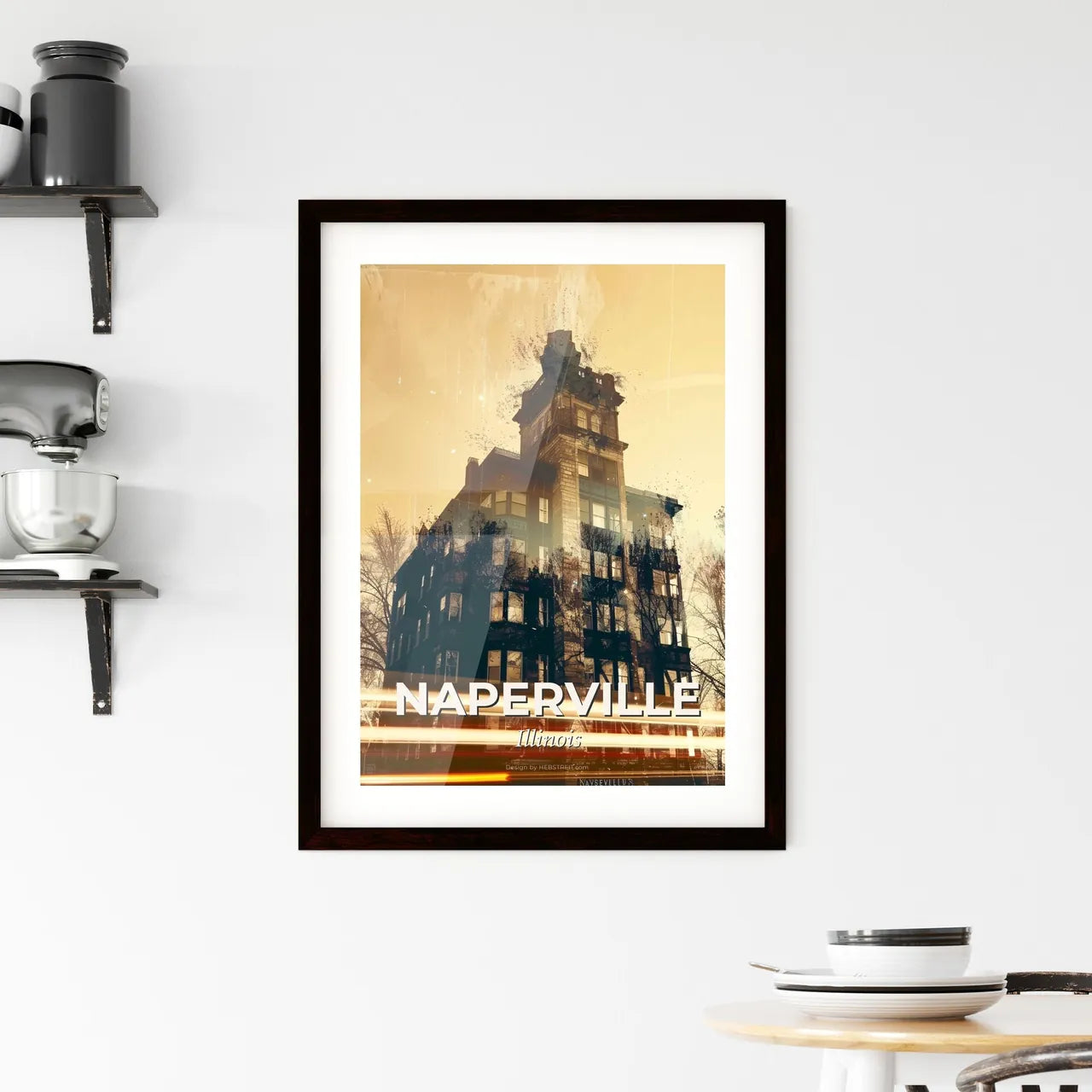 Naperville Cityscape Skyline Lights Sparkle Art Poster Framed Print