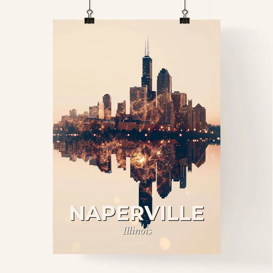Naperville Skyline Double Exposure Art Bright Poster