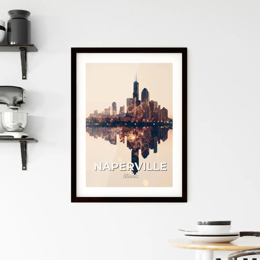 Naperville Skyline Double Exposure Art Bright Framed Print