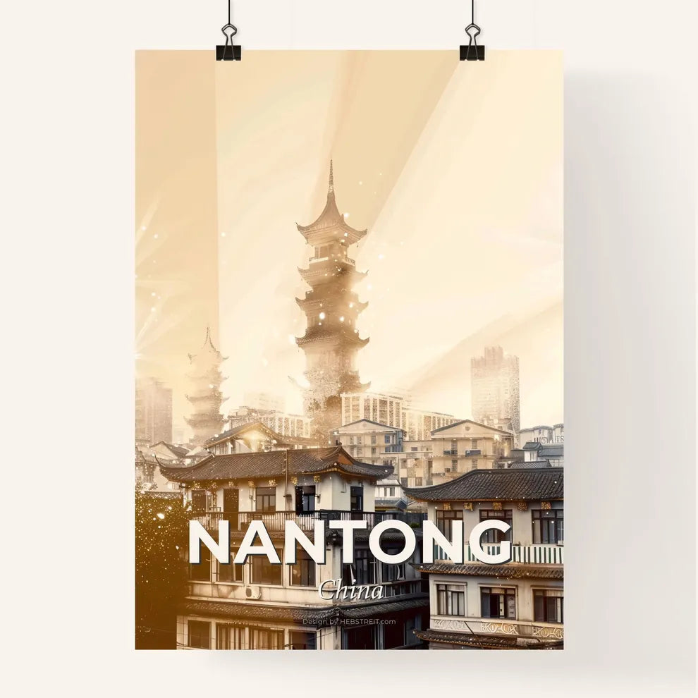 Nantong City Skyline Art Poster, Beige Poster