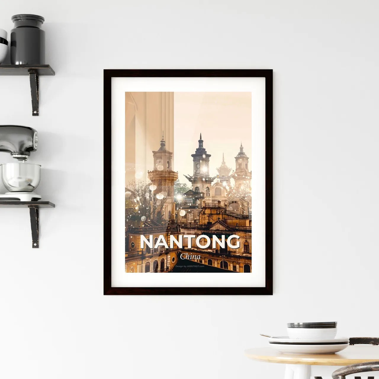 Nantong Architecture Skyline Double Exposure Art Print Framed Print