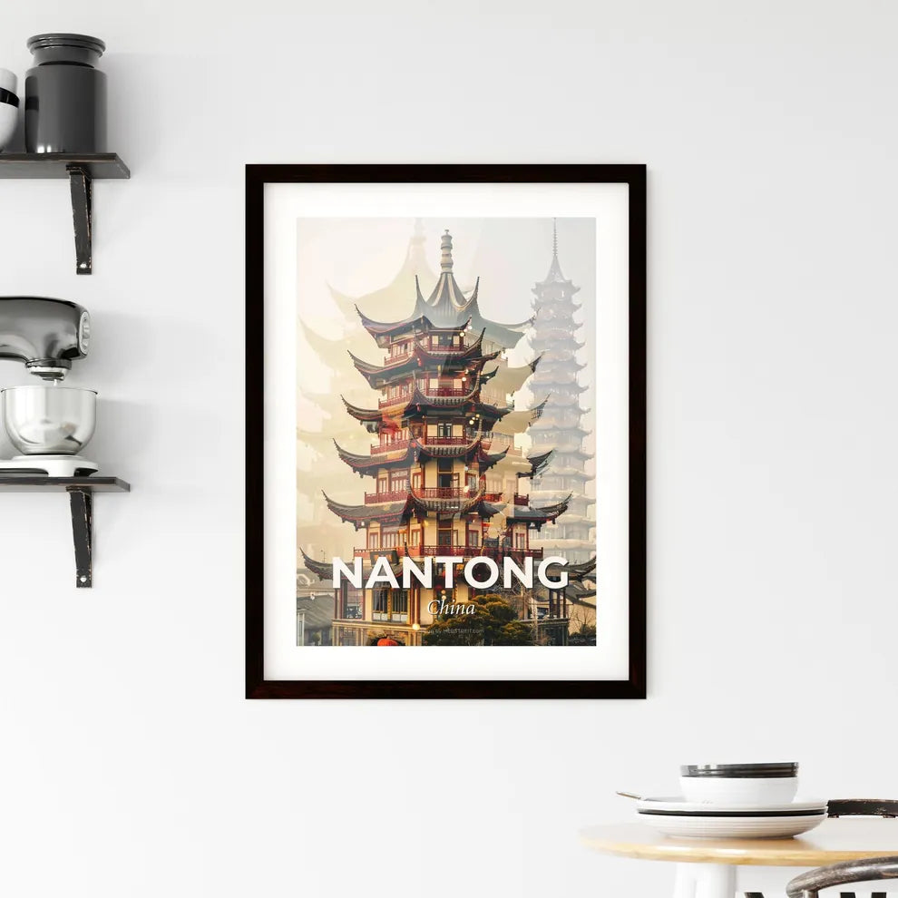 Nantong China Skyline Icon Double Exposure Poster Framed Print
