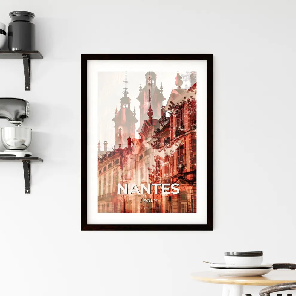 Nantes skyline poster composite artwork beige background Framed Print