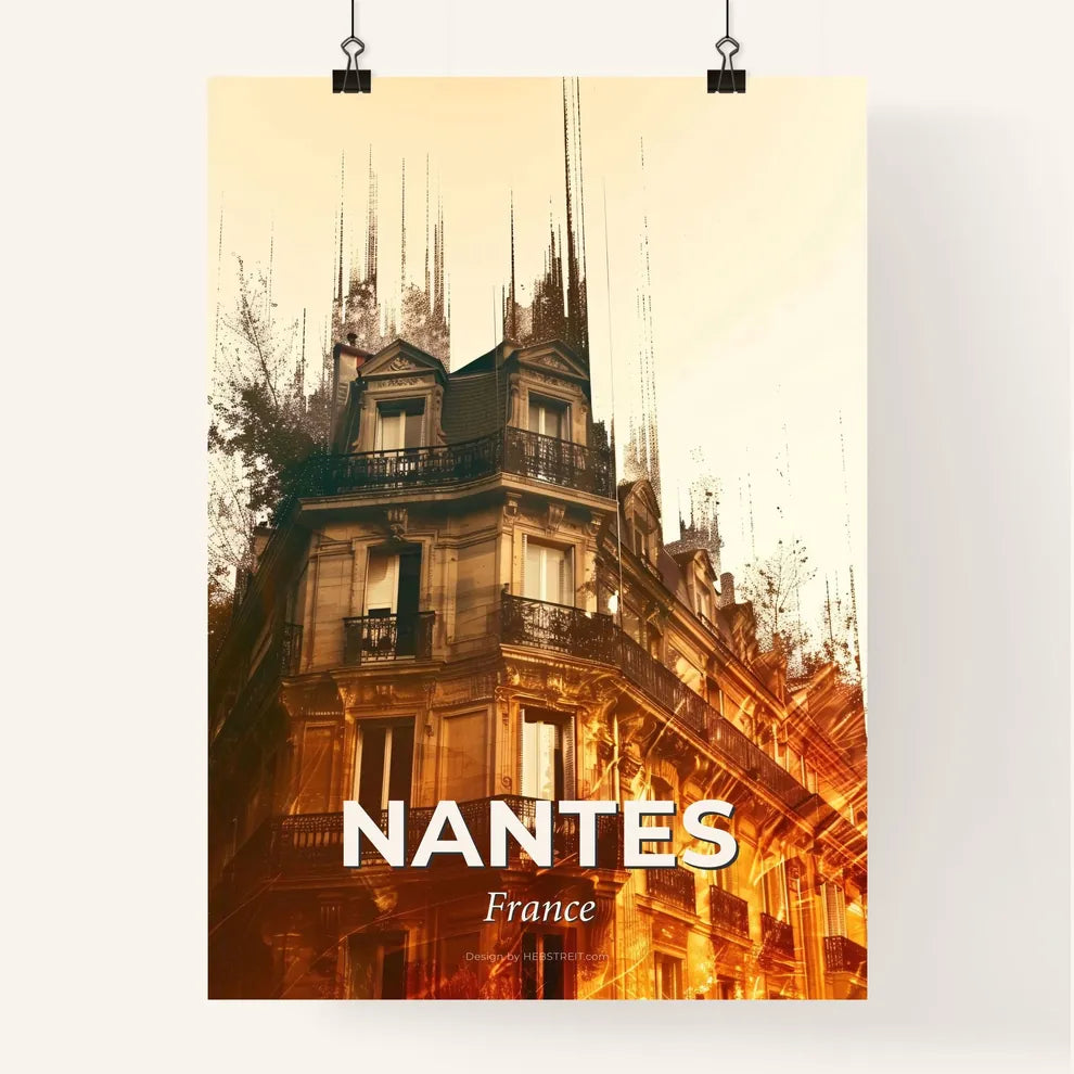 Nantes Skyline Silhouette Double Exposure Art Print Poster