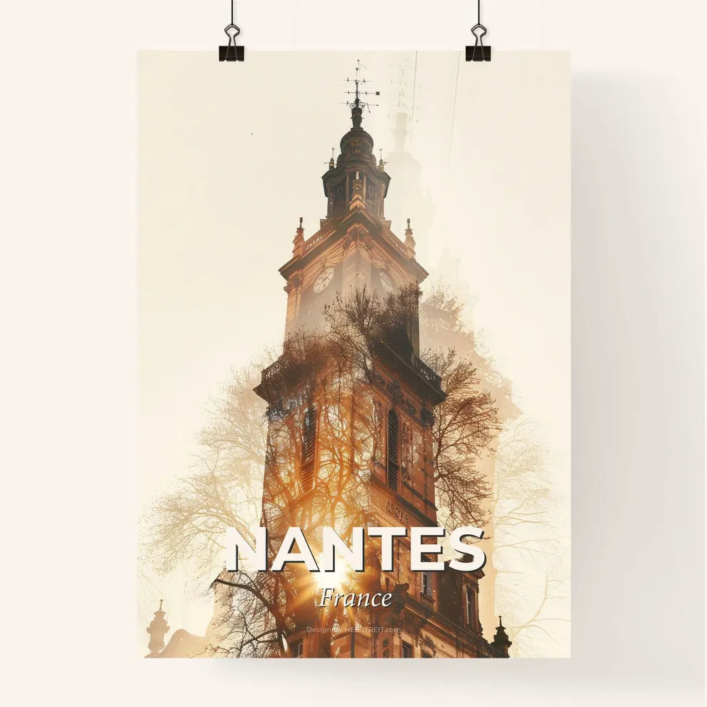 Nantes Skyline Art Poster Bright Beige Subtile Backlight Poster
