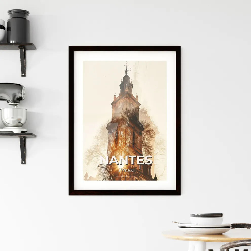 Nantes Skyline Art Poster Bright Beige Subtile Backlight Framed Print