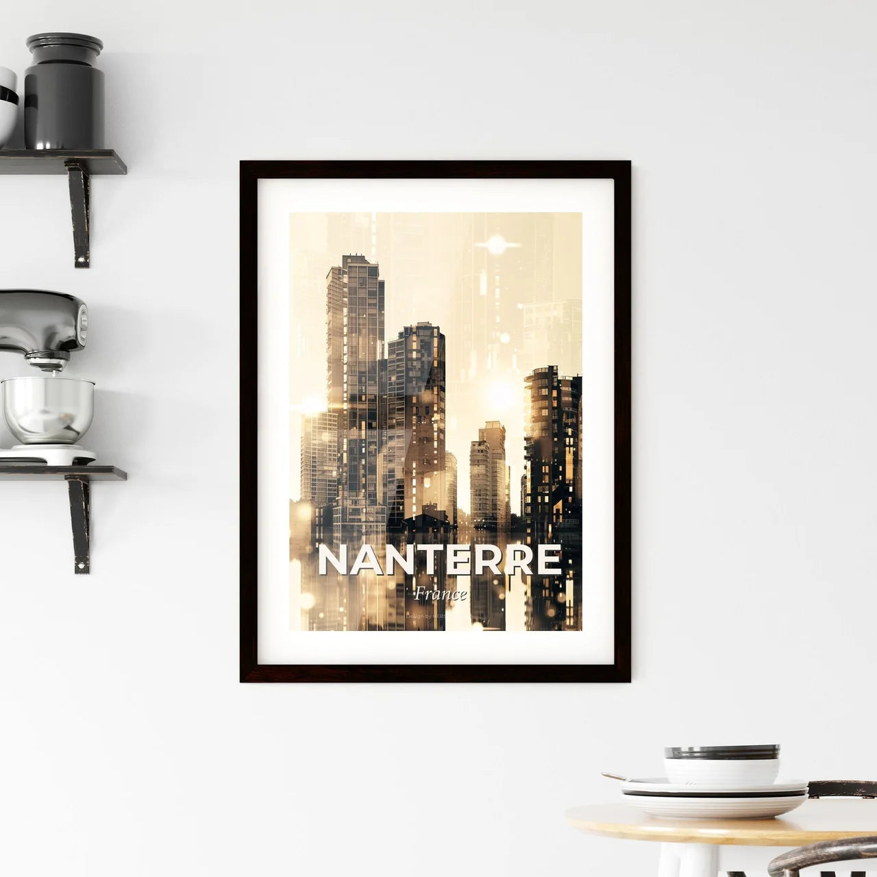 Nanterre Skyline Double Exposure Art Poster Framed Print