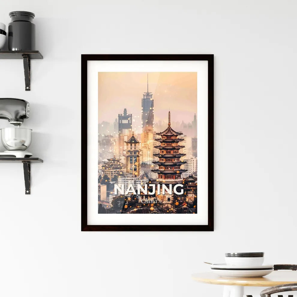 Nanjing Skyline Double Exposure Art Poster Framed Print