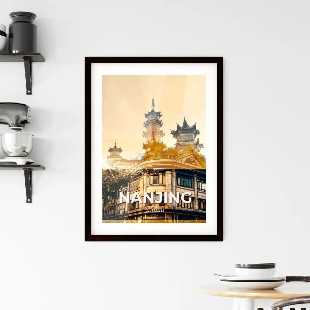 Nanjing Skyline Double Exposure Poster Art Framed Print
