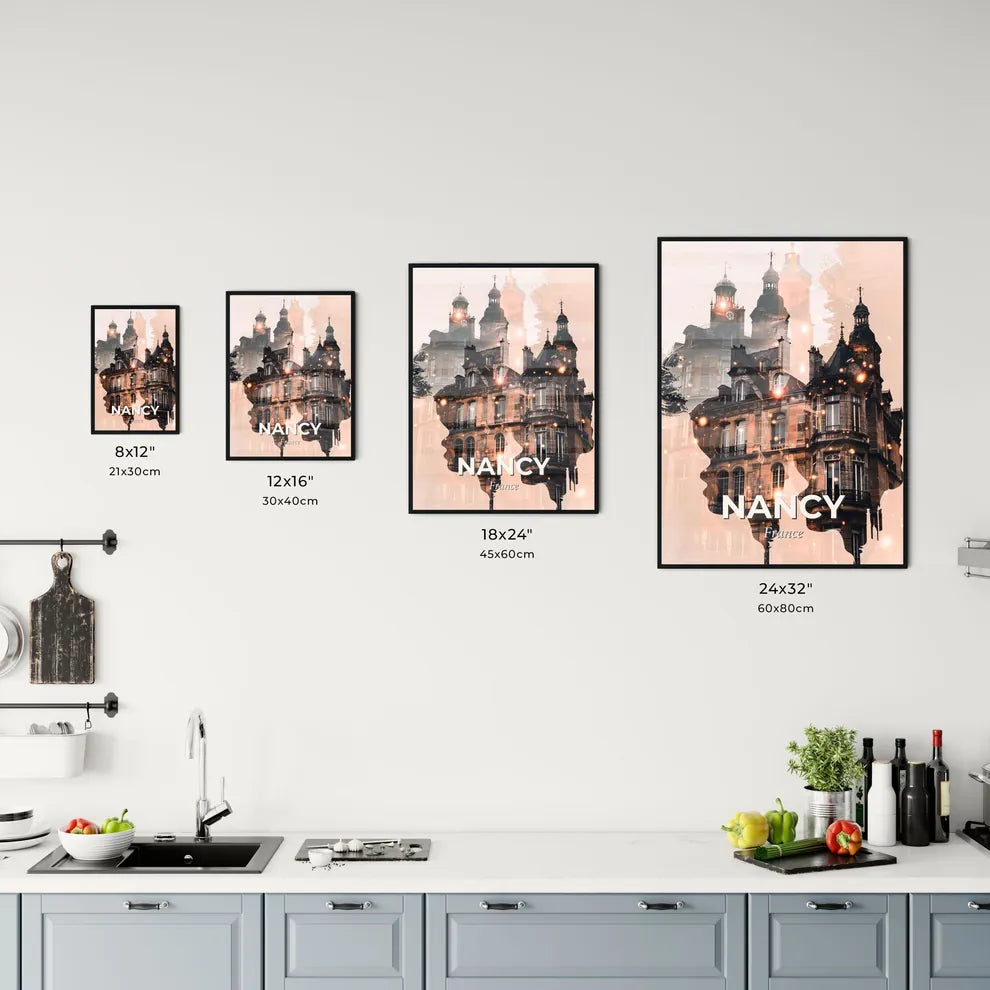 Nancy Skyline Composite Art Poster, Beige Background Office Art