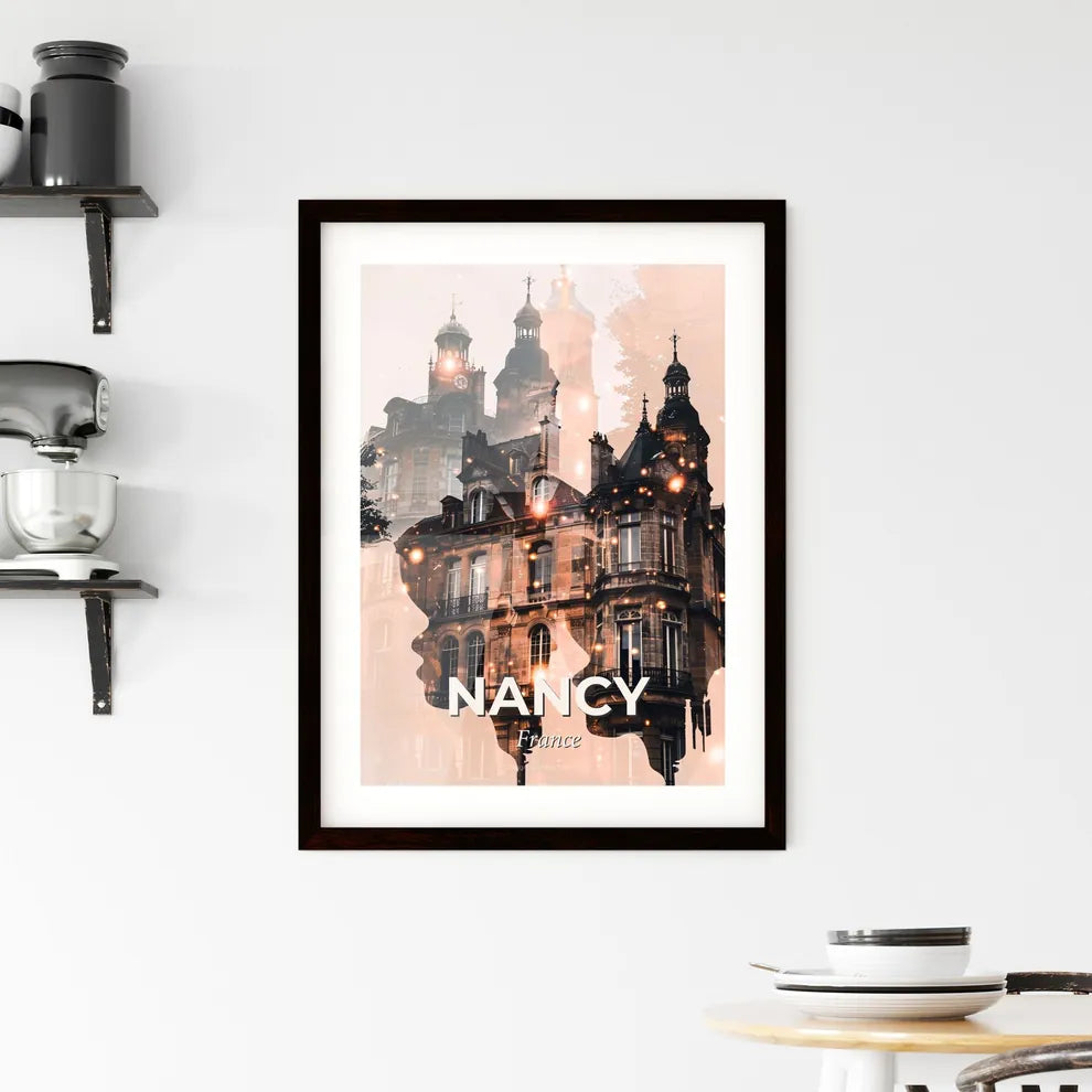 Nancy Skyline Composite Art Poster, Beige Background Framed Print