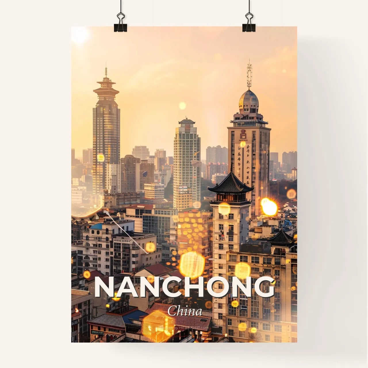Nanchong Cityscape Double Exposure Skyline Composite Art Poster