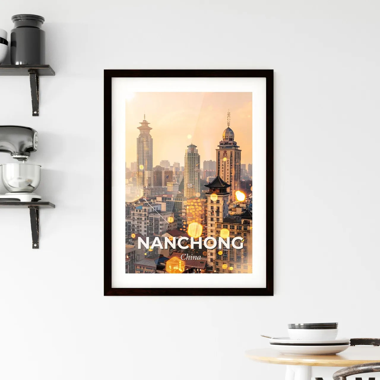 Nanchong Cityscape Double Exposure Skyline Composite Art Framed Print