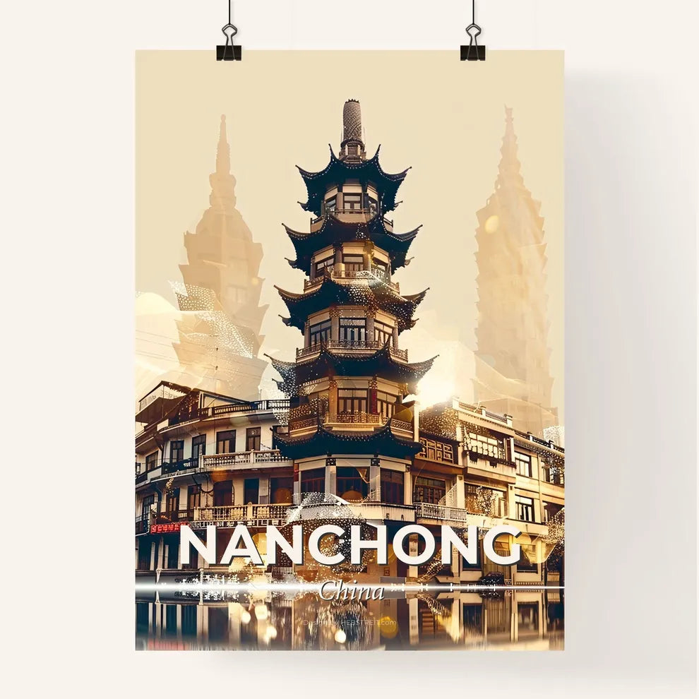 Nanchong China Cityscape Art Bright Beige Poster