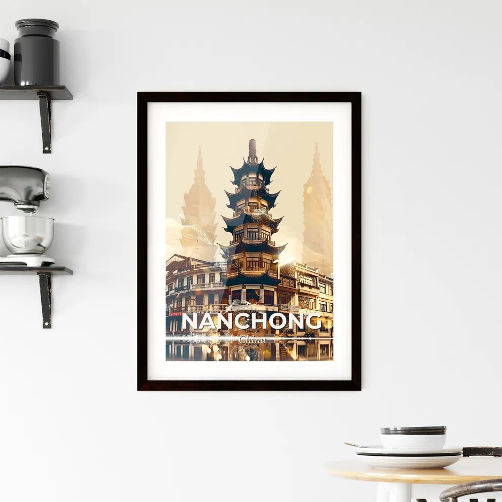 Nanchong China Cityscape Art Bright Beige Framed Print