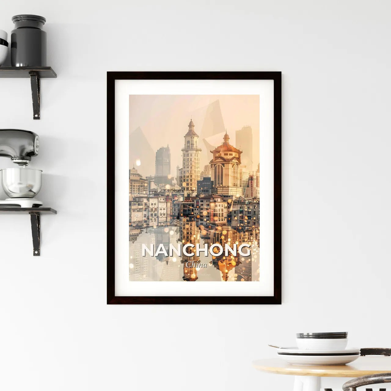 Nanchong Skyline Double Exposure Art Poster Framed Print
