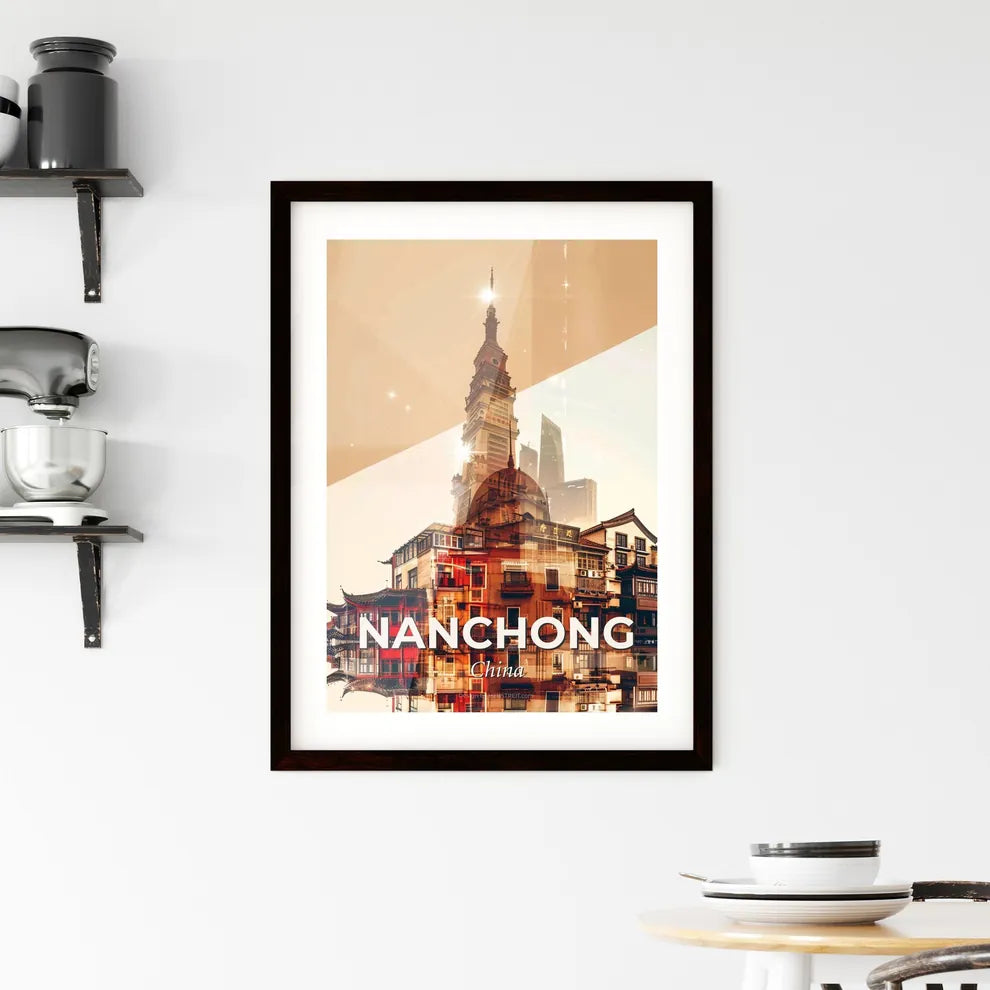 Nanchong: City Skyline Poster Art with Sparkle Framed Print