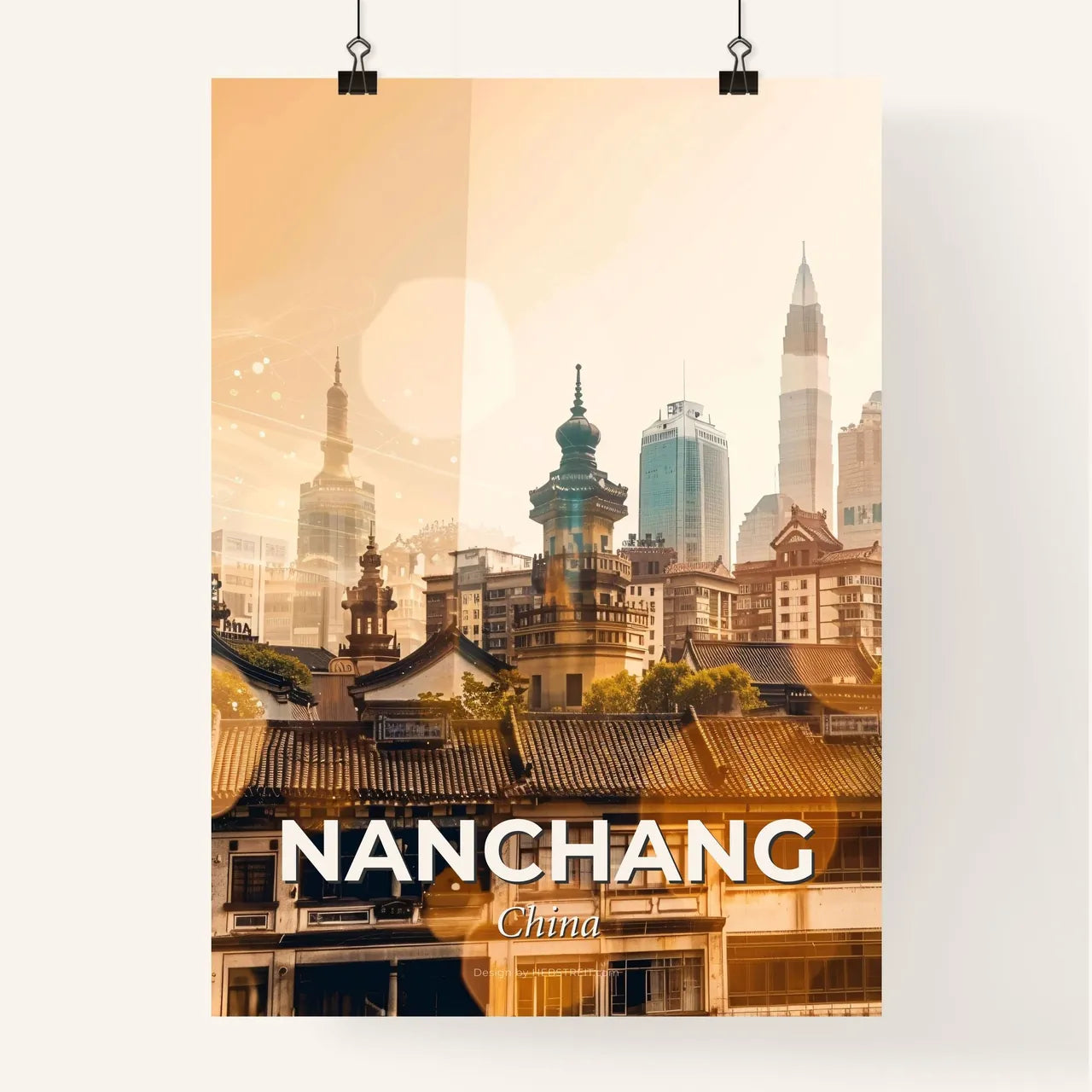 Nanchang Double Exposure Skyline Art Poster Poster