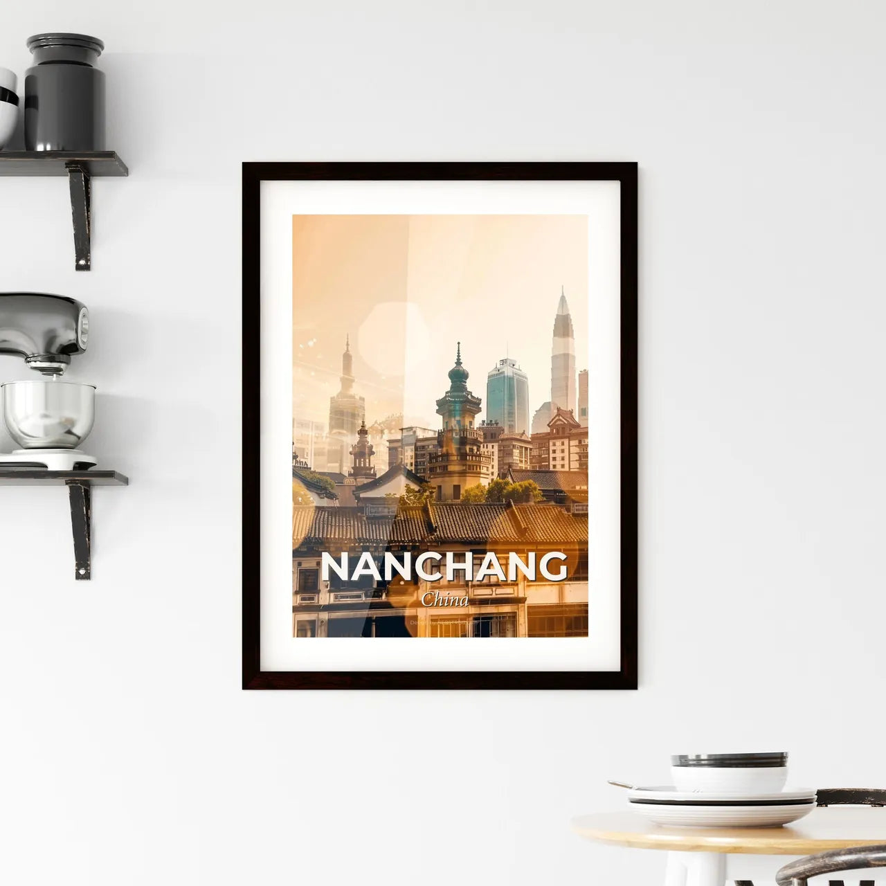 Nanchang Double Exposure Skyline Art Poster Framed Print