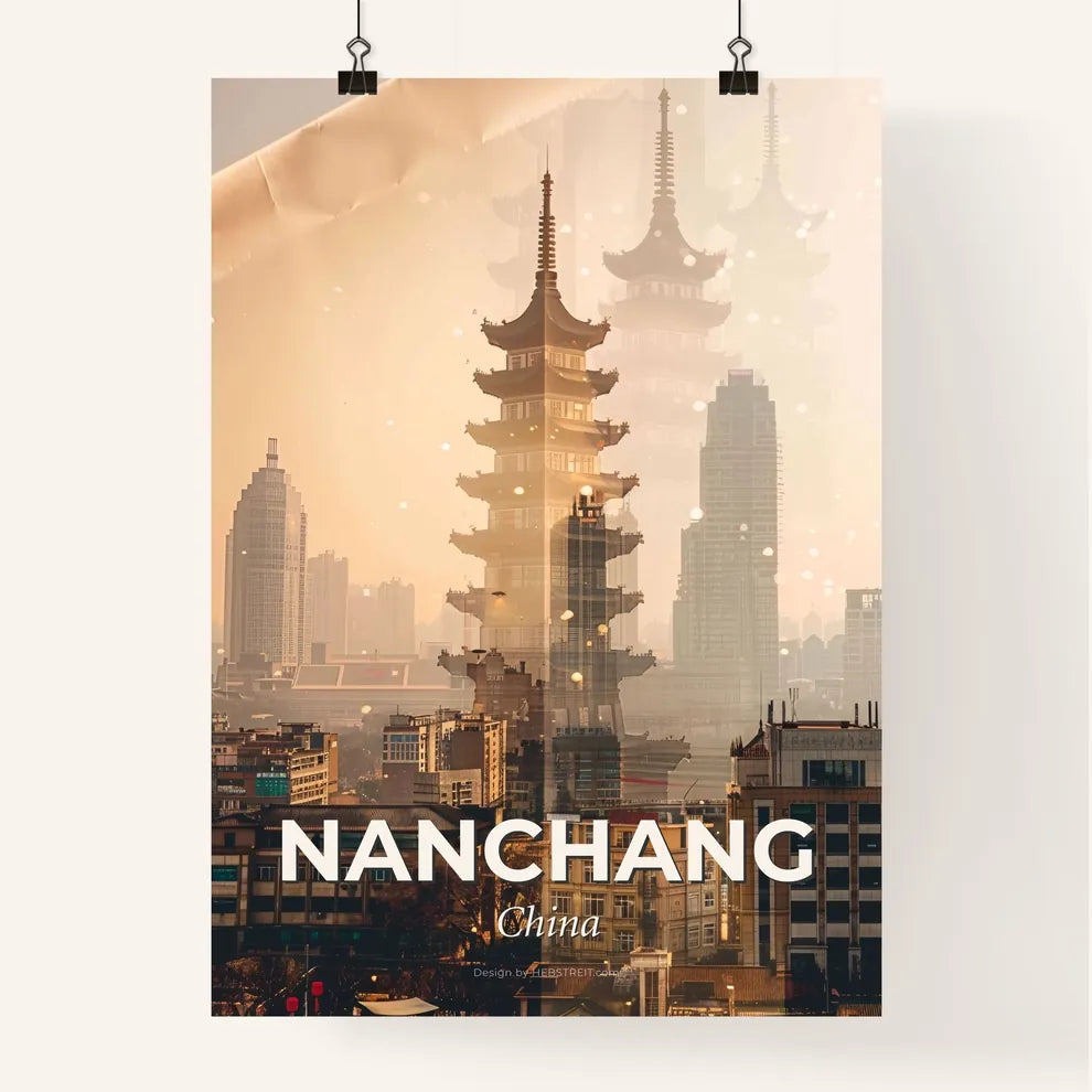 Nanchang Skyline Composite Art Poster Beige Sparkles Poster