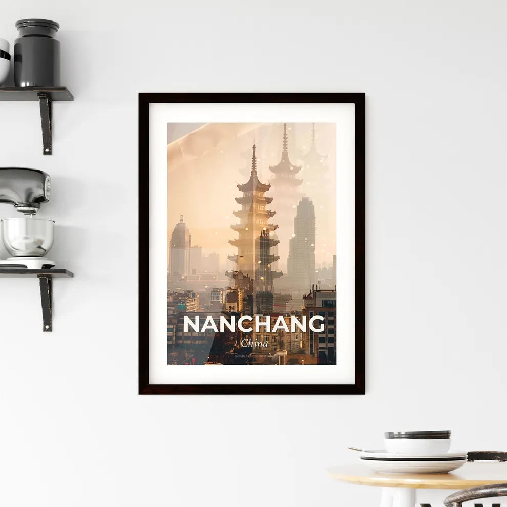 Nanchang Skyline Composite Art Poster Beige Sparkles Framed Print