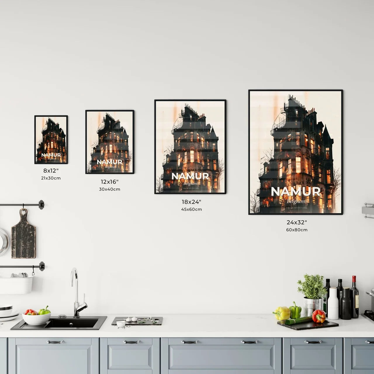 Namur's Double Exposure Cityscape Silhouette Poster Office Art