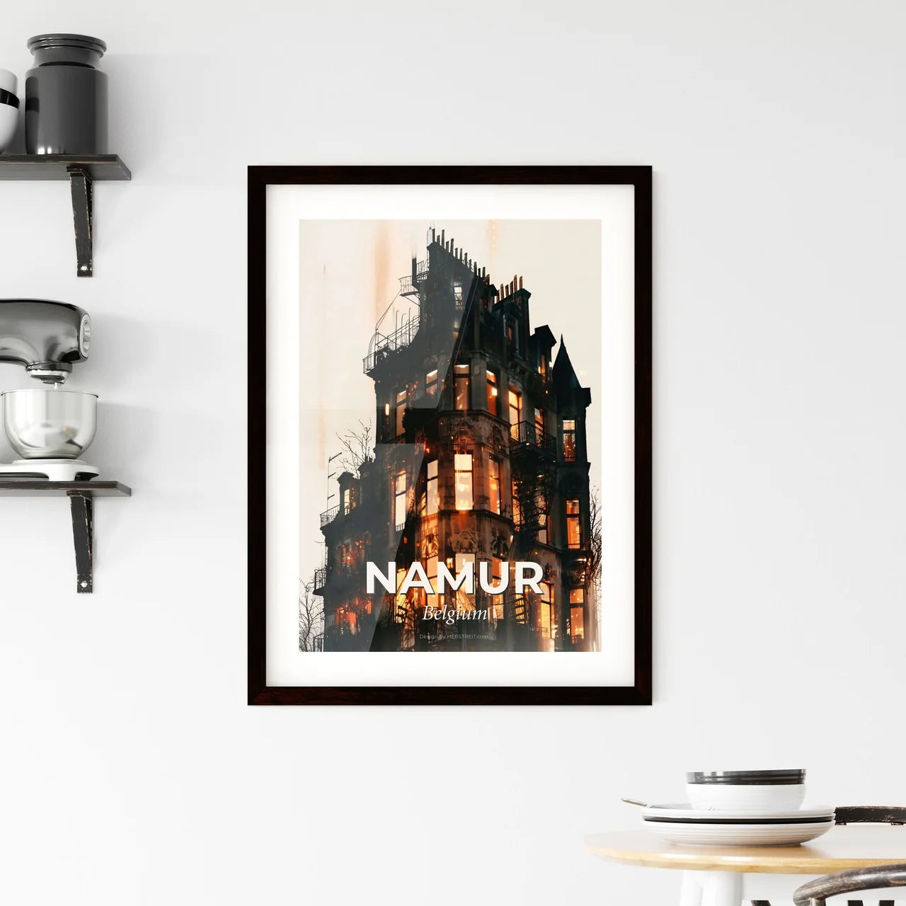 Namur's Double Exposure Cityscape Silhouette Poster Framed Print
